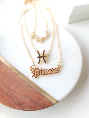 Triple Zodiac Necklace Gold - Pisces