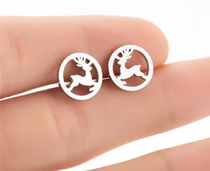 Prancing Reindeer Christmas Studs - Silver - Kim Hawthorne BlingFling