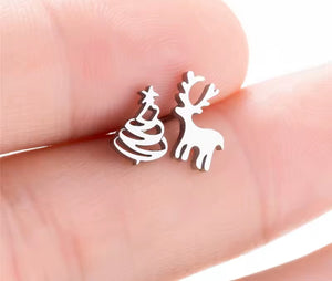 A Christmas Couple Stud Earrings - Silver - Kim Hawthorne BlingFling