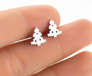 Tiny Christmas Tree Stud Earrings - Silver - Kim Hawthorne BlingFling