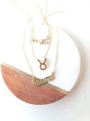 Triple Zodiac Necklace Gold - Taurus