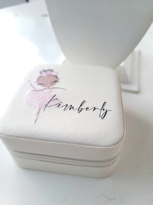 Personalized Ballerina Travel Jewerly Box - Ivory White